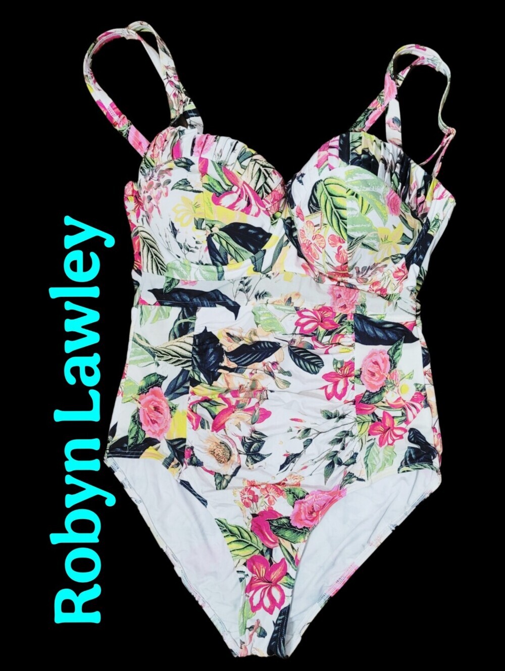 Robyn Lawley Floral One-Piece Swimsuit -sheer Stip And Ruched Waist